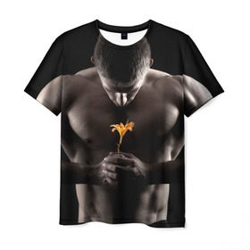 Мужская футболка 3D с принтом Цветок в Новосибирске, 100% полиэфир | прямой крой, круглый вырез горловины, длина до линии бедер | культурист | мужчина | мышцы | парень | подарок | спортсмен | цветок