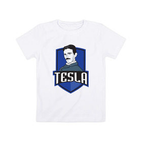 Детская футболка хлопок с принтом Никола Тесла в Новосибирске, 100% хлопок | круглый вырез горловины, полуприлегающий силуэт, длина до линии бедер | tesla