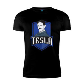 Мужская футболка премиум с принтом Никола Тесла в Новосибирске, 92% хлопок, 8% лайкра | приталенный силуэт, круглый вырез ворота, длина до линии бедра, короткий рукав | tesla
