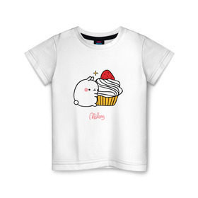 Детская футболка хлопок с принтом Кролик Моланг (кекс) в Новосибирске, 100% хлопок | круглый вырез горловины, полуприлегающий силуэт, длина до линии бедер | molang | каваи | кекс | кролик | моланг | няшя