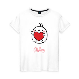 Женская футболка хлопок с принтом Кролик Моланг (сердце) в Новосибирске, 100% хлопок | прямой крой, круглый вырез горловины, длина до линии бедер, слегка спущенное плечо | molang | каваи | кролик | любовь | моланг | сердце