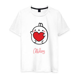 Мужская футболка хлопок с принтом Кролик Моланг (сердце) в Новосибирске, 100% хлопок | прямой крой, круглый вырез горловины, длина до линии бедер, слегка спущенное плечо. | molang | каваи | кролик | любовь | моланг | сердце