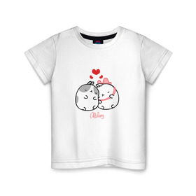 Детская футболка хлопок с принтом Кролик Моланг (любовь) в Новосибирске, 100% хлопок | круглый вырез горловины, полуприлегающий силуэт, длина до линии бедер | Тематика изображения на принте: molang | каваи | кролик | любовь | моланг
