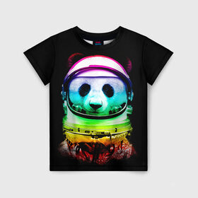 Детская футболка 3D с принтом Панда космонавт в Новосибирске, 100% гипоаллергенный полиэфир | прямой крой, круглый вырез горловины, длина до линии бедер, чуть спущенное плечо, ткань немного тянется | астронавт | звезды | космонавт | космос | панда | радуга