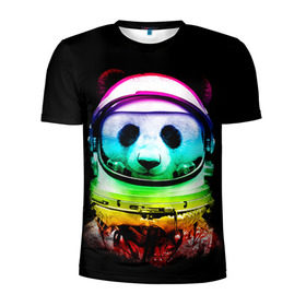 Мужская футболка 3D спортивная с принтом Панда космонавт в Новосибирске, 100% полиэстер с улучшенными характеристиками | приталенный силуэт, круглая горловина, широкие плечи, сужается к линии бедра | астронавт | звезды | космонавт | космос | панда | радуга
