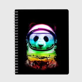 Тетрадь с принтом Панда космонавт в Новосибирске, 100% бумага | 48 листов, плотность листов — 60 г/м2, плотность картонной обложки — 250 г/м2. Листы скреплены сбоку удобной пружинной спиралью. Уголки страниц и обложки скругленные. Цвет линий — светло-серый
 | Тематика изображения на принте: астронавт | звезды | космонавт | космос | панда | радуга