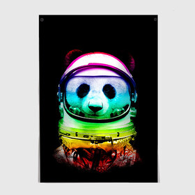 Постер с принтом Панда космонавт в Новосибирске, 100% бумага
 | бумага, плотность 150 мг. Матовая, но за счет высокого коэффициента гладкости имеет небольшой блеск и дает на свету блики, но в отличии от глянцевой бумаги не покрыта лаком | астронавт | звезды | космонавт | космос | панда | радуга