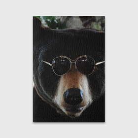 Обложка для паспорта матовая кожа с принтом Медведь в очках в Новосибирске, натуральная матовая кожа | размер 19,3 х 13,7 см; прозрачные пластиковые крепления | Тематика изображения на принте: животное | медведь | новая | очки | природа | стильная