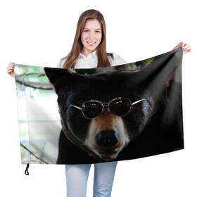 Флаг 3D с принтом Медведь в очках в Новосибирске, 100% полиэстер | плотность ткани — 95 г/м2, размер — 67 х 109 см. Принт наносится с одной стороны | животное | медведь | новая | очки | природа | стильная