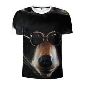 Мужская футболка 3D спортивная с принтом Медведь в очках в Новосибирске, 100% полиэстер с улучшенными характеристиками | приталенный силуэт, круглая горловина, широкие плечи, сужается к линии бедра | животное | медведь | новая | очки | природа | стильная