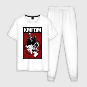 Мужская пижама хлопок с принтом KMFDM 2013 в Новосибирске, 100% хлопок | брюки и футболка прямого кроя, без карманов, на брюках мягкая резинка на поясе и по низу штанин
 | industrial | город | крик