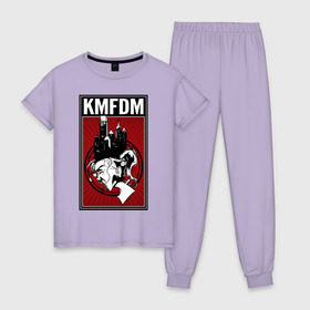 Женская пижама хлопок с принтом KMFDM 2013 в Новосибирске, 100% хлопок | брюки и футболка прямого кроя, без карманов, на брюках мягкая резинка на поясе и по низу штанин | industrial | город | крик