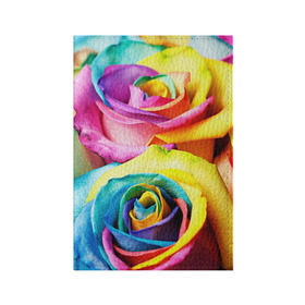 Обложка для паспорта матовая кожа с принтом Радужная роза в Новосибирске, натуральная матовая кожа | размер 19,3 х 13,7 см; прозрачные пластиковые крепления | Тематика изображения на принте: бутон | лепестки | радуга | радужная роза | спектр | цвет | цветные | яркий