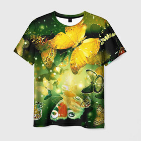 Мужская футболка 3D с принтом Бабочки в Новосибирске, 100% полиэфир | прямой крой, круглый вырез горловины, длина до линии бедер | разноцветный | яркие