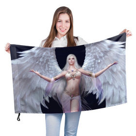 Флаг 3D с принтом Девушка ангел в Новосибирске, 100% полиэстер | плотность ткани — 95 г/м2, размер — 67 х 109 см. Принт наносится с одной стороны | крылья