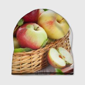 Шапка 3D с принтом Яблоки в Новосибирске, 100% полиэстер | универсальный размер, печать по всей поверхности изделия | корзина | красные | яблоки