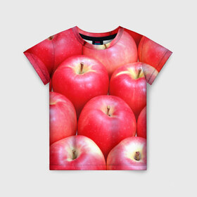 Детская футболка 3D с принтом Яблоки в Новосибирске, 100% гипоаллергенный полиэфир | прямой крой, круглый вырез горловины, длина до линии бедер, чуть спущенное плечо, ткань немного тянется | красные | плоды | уражай | фрукты | яблоки