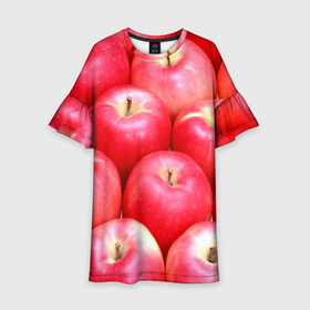 Детское платье 3D с принтом Яблоки в Новосибирске, 100% полиэстер | прямой силуэт, чуть расширенный к низу. Круглая горловина, на рукавах — воланы | красные | плоды | уражай | фрукты | яблоки