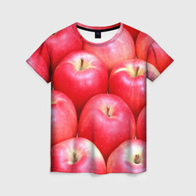 Женская футболка 3D с принтом Яблоки в Новосибирске, 100% полиэфир ( синтетическое хлопкоподобное полотно) | прямой крой, круглый вырез горловины, длина до линии бедер | красные | плоды | уражай | фрукты | яблоки