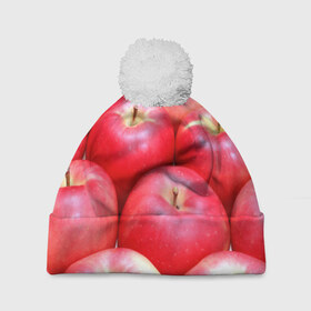 Шапка 3D c помпоном с принтом Яблоки в Новосибирске, 100% полиэстер | универсальный размер, печать по всей поверхности изделия | красные | плоды | уражай | фрукты | яблоки