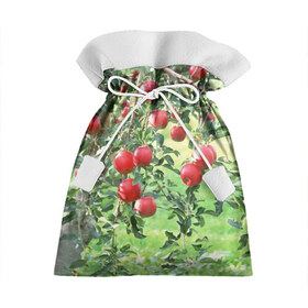 Подарочный 3D мешок с принтом Яблоки в Новосибирске, 100% полиэстер | Размер: 29*39 см | Тематика изображения на принте: дерево | зелень | красные | сад | яблоки