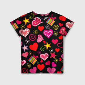 Детская футболка 3D с принтом Любовь в Новосибирске, 100% гипоаллергенный полиэфир | прямой крой, круглый вырез горловины, длина до линии бедер, чуть спущенное плечо, ткань немного тянется | love is | любовь | подарки | сердца
