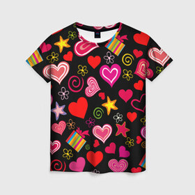 Женская футболка 3D с принтом Любовь в Новосибирске, 100% полиэфир ( синтетическое хлопкоподобное полотно) | прямой крой, круглый вырез горловины, длина до линии бедер | love is | любовь | подарки | сердца