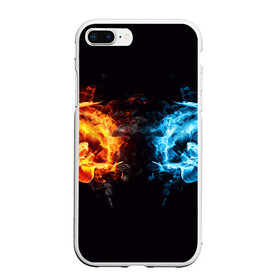 Чехол для iPhone 7Plus/8 Plus матовый с принтом Лёд и пламя в Новосибирске, Силикон | Область печати: задняя сторона чехла, без боковых панелей | вода | красный | лёд и пламя | огонь | руки | синий | столкновение | удар