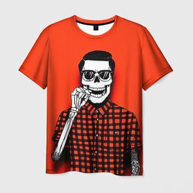 Мужская футболка 3D с принтом Скелет хипстер в Новосибирске, 100% полиэфир | прямой крой, круглый вырез горловины, длина до линии бедер | Тематика изображения на принте: swag | свег | свэг | скелет | хипстер | хисптеры | череп