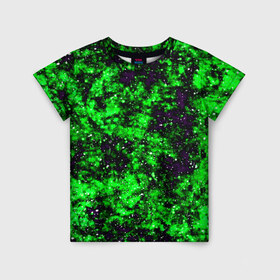 Детская футболка 3D с принтом Green color в Новосибирске, 100% гипоаллергенный полиэфир | прямой крой, круглый вырез горловины, длина до линии бедер, чуть спущенное плечо, ткань немного тянется | гранж | зеленый | краска | новые | текстуры | цветные