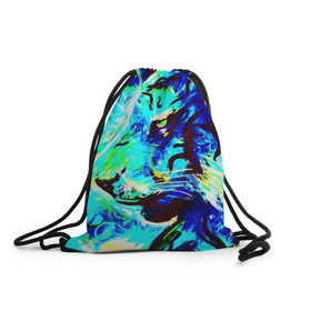 Рюкзак-мешок 3D с принтом Blue tiger в Новосибирске, 100% полиэстер | плотность ткани — 200 г/м2, размер — 35 х 45 см; лямки — толстые шнурки, застежка на шнуровке, без карманов и подкладки | blue tiger | counter strike | cs | game | go | игры