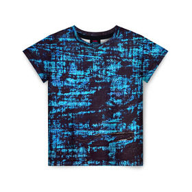 Детская футболка 3D с принтом Джинсовый в Новосибирске, 100% гипоаллергенный полиэфир | прямой крой, круглый вырез горловины, длина до линии бедер, чуть спущенное плечо, ткань немного тянется | Тематика изображения на принте: blue | grunge | джинсы | краска