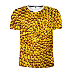 Мужская футболка 3D спортивная с принтом Плетение в Новосибирске, 100% полиэстер с улучшенными характеристиками | приталенный силуэт, круглая горловина, широкие плечи, сужается к линии бедра | желтый | текстуры
