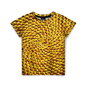 Детская футболка 3D с принтом Плетение в Новосибирске, 100% гипоаллергенный полиэфир | прямой крой, круглый вырез горловины, длина до линии бедер, чуть спущенное плечо, ткань немного тянется | Тематика изображения на принте: желтый | текстуры