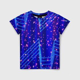 Детская футболка 3D с принтом Огоньки в Новосибирске, 100% гипоаллергенный полиэфир | прямой крой, круглый вырез горловины, длина до линии бедер, чуть спущенное плечо, ткань немного тянется | арт | огоньки | прикольные | свет | синий | текстуры