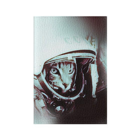 Обложка для паспорта матовая кожа с принтом Котмонавт в Новосибирске, натуральная матовая кожа | размер 19,3 х 13,7 см; прозрачные пластиковые крепления | Тематика изображения на принте: 12 апреля | гагарин | день космонавтики | космонавт | космонавтика | космос | юра | юрий