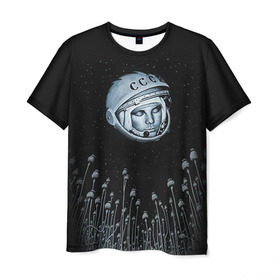 Мужская футболка 3D с принтом Гагарин 7 в Новосибирске, 100% полиэфир | прямой крой, круглый вырез горловины, длина до линии бедер | Тематика изображения на принте: 12 апреля | гагарин | день космонавтики | космонавт | космонавтика | космос | юра | юрий