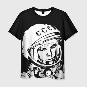 Мужская футболка 3D с принтом Гагарин 9 в Новосибирске, 100% полиэфир | прямой крой, круглый вырез горловины, длина до линии бедер | 12 апреля | гагарин | день космонавтики | космонавт | космонавтика | космос | юра | юрий