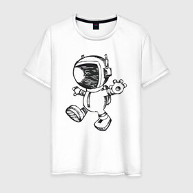 Мужская футболка хлопок с принтом Космонавт 1 в Новосибирске, 100% хлопок | прямой крой, круглый вырез горловины, длина до линии бедер, слегка спущенное плечо. | 12 апреля | день космонавтики | космонавт | космонавтика