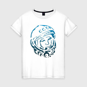 Женская футболка хлопок с принтом Гагарин 11 в Новосибирске, 100% хлопок | прямой крой, круглый вырез горловины, длина до линии бедер, слегка спущенное плечо | 12 апреля | гагарин | день космонавтики | космонавт | космонавтика | космос | юра | юрий