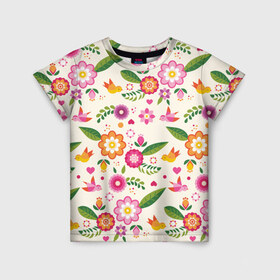Детская футболка 3D с принтом Весенние настроение в Новосибирске, 100% гипоаллергенный полиэфир | прямой крой, круглый вырез горловины, длина до линии бедер, чуть спущенное плечо, ткань немного тянется | Тематика изображения на принте: весна | птицы | цветы