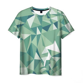 Мужская футболка 3D с принтом Зеленые полигоны в Новосибирске, 100% полиэфир | прямой крой, круглый вырез горловины, длина до линии бедер | линии | полигоны | ромбы | текстуры