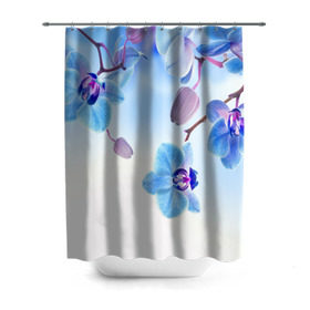 Штора 3D для ванной с принтом Голубая орхидея в Новосибирске, 100% полиэстер | плотность материала — 100 г/м2. Стандартный размер — 146 см х 180 см. По верхнему краю — пластиковые люверсы для креплений. В комплекте 10 пластиковых колец | Тематика изображения на принте: голубая орхидея | красота | орхидеи | природа | цветок | цветочек | цветы