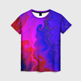 Женская футболка 3D с принтом Разводы красок в Новосибирске, 100% полиэфир ( синтетическое хлопкоподобное полотно) | прямой крой, круглый вырез горловины, длина до линии бедер | акварель | разводы | штрихи