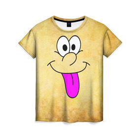 Женская футболка 3D с принтом Балдею от всего в Новосибирске, 100% полиэфир ( синтетическое хлопкоподобное полотно) | прямой крой, круглый вырез горловины, длина до линии бедер | балдею от всего | веселье | мордочка | позитив | прикол | рожица | смайл | смех | улыбка | умора | хорошее настроение | юмор | язык