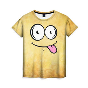 Женская футболка 3D с принтом Кайфушки в Новосибирске, 100% полиэфир ( синтетическое хлопкоподобное полотно) | прямой крой, круглый вырез горловины, длина до линии бедер | веселье | кайфушки | мордочка | позитив | прикол | рожица | смайл | смех | улыбка | умора | хорошее настроение | юмор