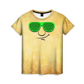 Женская футболка 3D с принтом Знатный клаббер в Новосибирске, 100% полиэфир ( синтетическое хлопкоподобное полотно) | прямой крой, круглый вырез горловины, длина до линии бедер | веселье | кислота | клаббер | клуб | мордочка | очки | позитив | прикол | рожица | смайл | смех | улыбка | умора | хорошее настроение | юмор