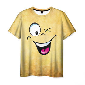 Мужская футболка 3D с принтом Неисчерпаемый позитив в Новосибирске, 100% полиэфир | прямой крой, круглый вырез горловины, длина до линии бедер | веселье | мордочка | неисчерпаемый позитив | позитив | прикол | рожица | смайл | смех | улыбка | умора | хорошее настроение | юмор