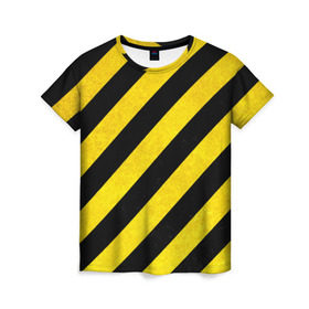 Женская футболка 3D с принтом Полоски в Новосибирске, 100% полиэфир ( синтетическое хлопкоподобное полотно) | прямой крой, круглый вырез горловины, длина до линии бедер | абстракция | желтый | линии | полоски | черный