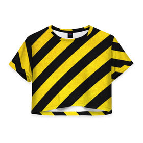 Женская футболка 3D укороченная с принтом Полоски в Новосибирске, 100% полиэстер | круглая горловина, длина футболки до линии талии, рукава с отворотами | абстракция | желтый | линии | полоски | черный